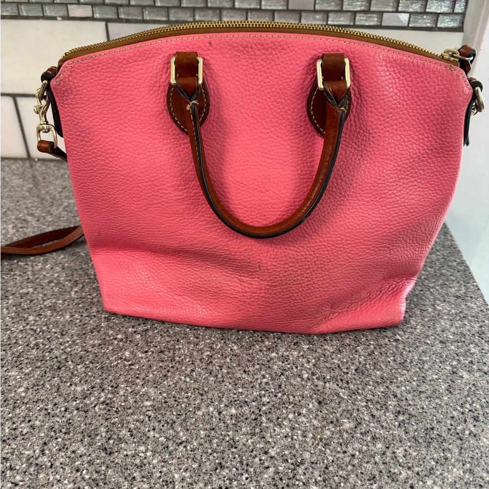 Dooney & Bourke Pink Satchel with Brown Accents - Picture 3 of 11